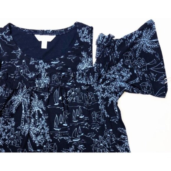 LC Lauren Conrad Women Black Blue Tropical Cold Shoulder Sundress Sz S New - Picture 5 of 8